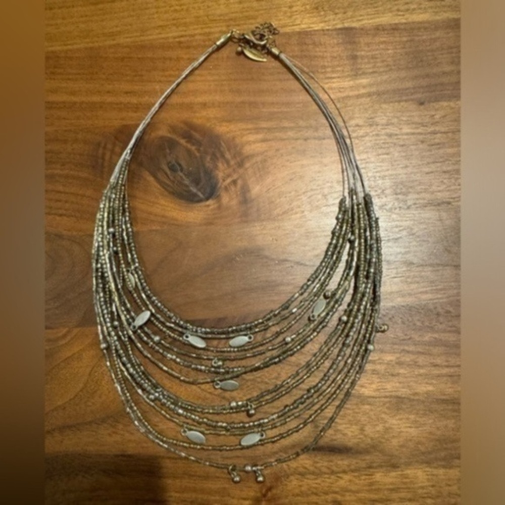 Coldwater Creek Necklace Beachy Multi Strand/Tiered Blue Silver & Gold t. Beaded